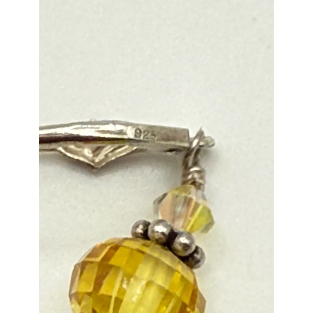 Set of 3 Sterling Silver 925 Faceted Crystal Leverback Earrings Yellow Green Red